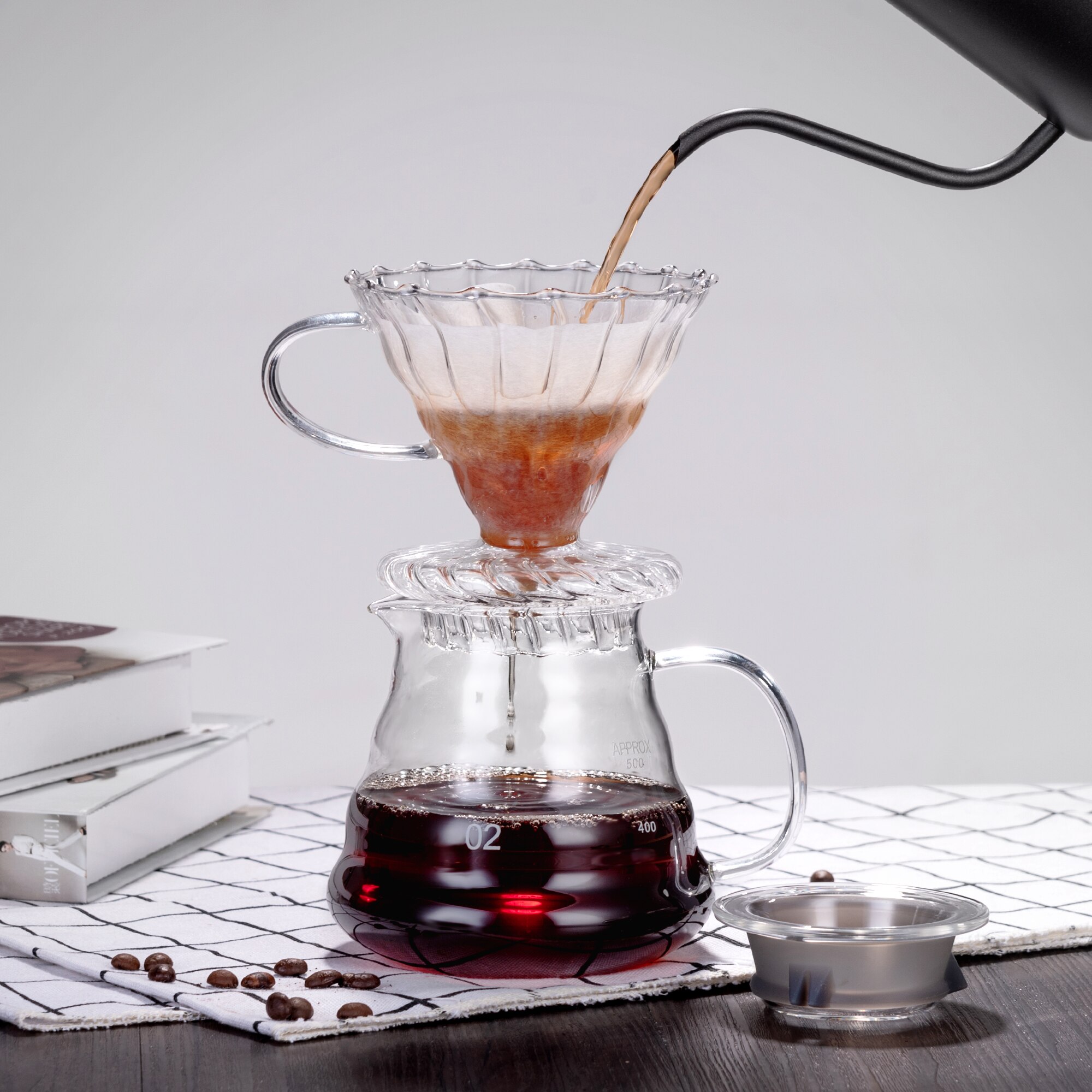 V60 300CC Kaffee Server mit pinsel, Glas Palette Kaffee Karaffe, borosilikatglas Karaffe für Gießen Über Kaffee Maker Microwa