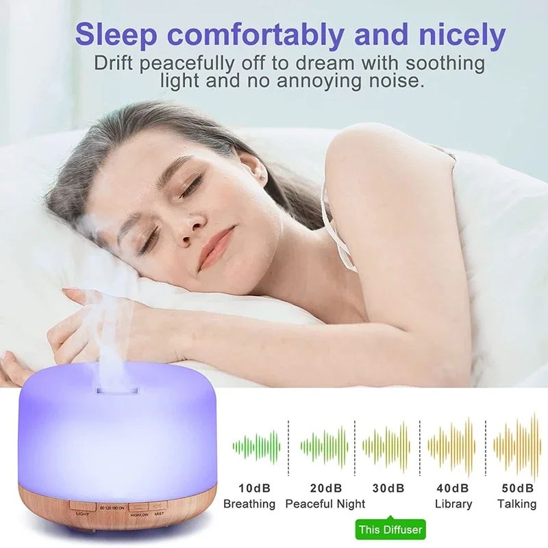 Difusor de Aroma de grano de madera de tamaño Mini, humidificador de aceite esencial Usb con luces nocturnas coloridas, máquina humidificador de aire de 500ml para el hogar