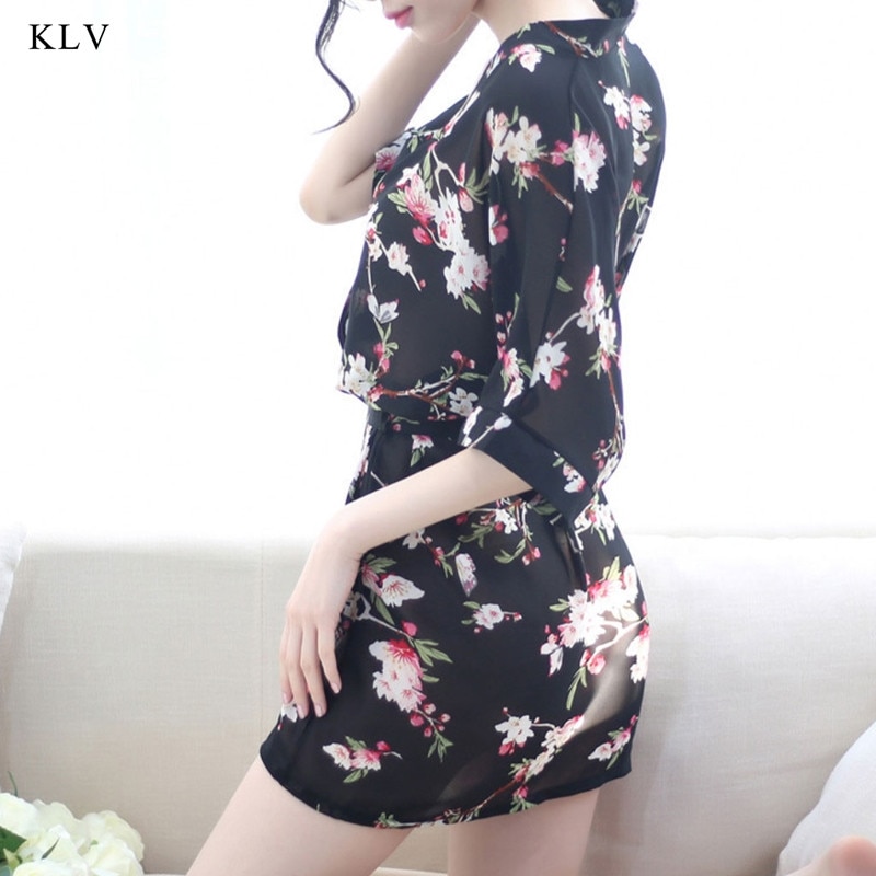 KLV-Bata Floral para mujer, vestido de novia, Kimono de boda, ropa de dormir, de estilo corto