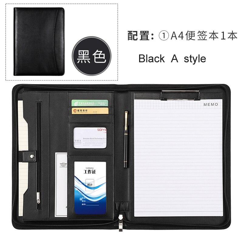 A4 File Folder Business Padfolio Presentation Folder Portfolio Document Manager bag for A4 Documents with zipper Office Supplies: Black A