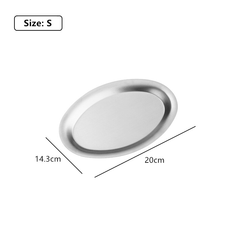 304 Stainless Steel Oval Golden Grill Plates Shallow Flat Bowls Fish Dish Food Dessert Tray: Silver S
