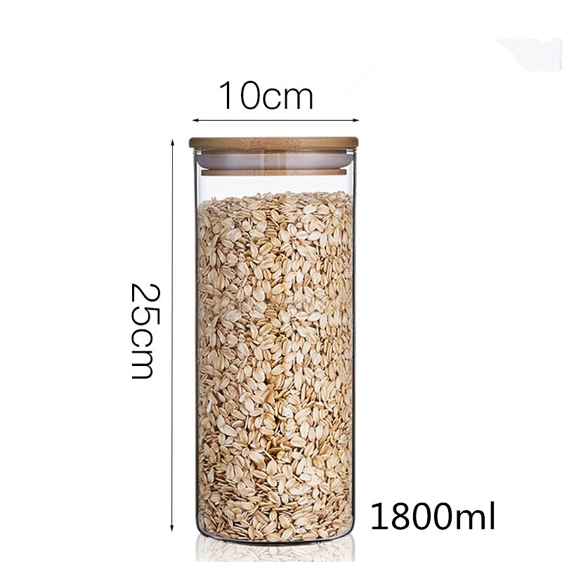 Glasburkar med bambulock mini kaffe socker te burk spannmålsdispenser flaska glasburkar förseglad förvaringstank: 25 x 10cm 1800ml