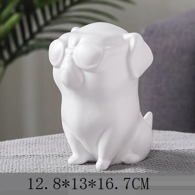 Estatua de BULLDOG Francés, animales, alas doradas, perro negro, escultura artística de cerámica, artesanía nórdica, adorno moderno para decoración del hogar R4312: Blanco