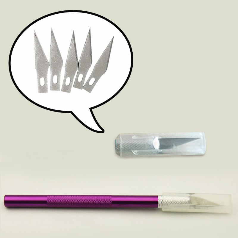 6 Knife Blades DIY Wood Carving Fruit Food Craft Sculpture Cutting Tool Metal Engraving Knifes Aluminum Rod Carving Tools: purple 6 blade