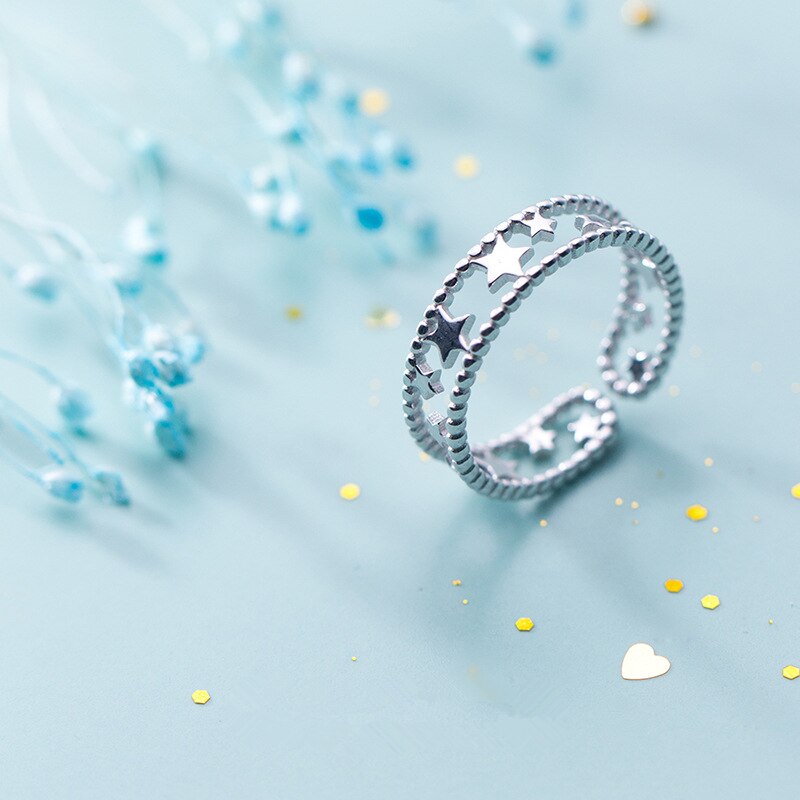 Echte 925 massief zilveren holle sterren open ring 925 ringen grote vinger sieraden voor vrouwen meisjes