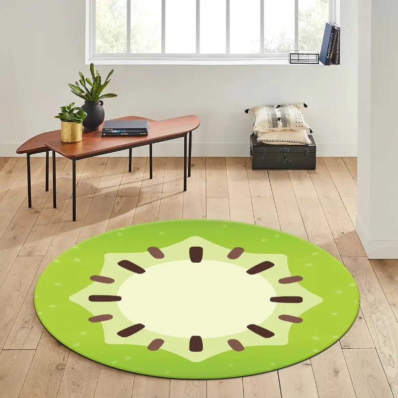 Alfombra redonda Kiwi, alfombra para sala de estar de frutas frescas, alfombra decorativa moderna y para sala de estar y dormitorio, alfombrilla para mecedora