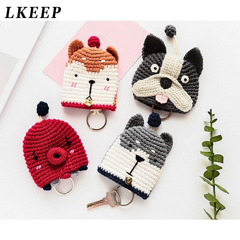 Kids Cartoon Mini Key Wallet Holders Bags Pull Drawstring Keychain Holder Hand-woven Cute Key Holders