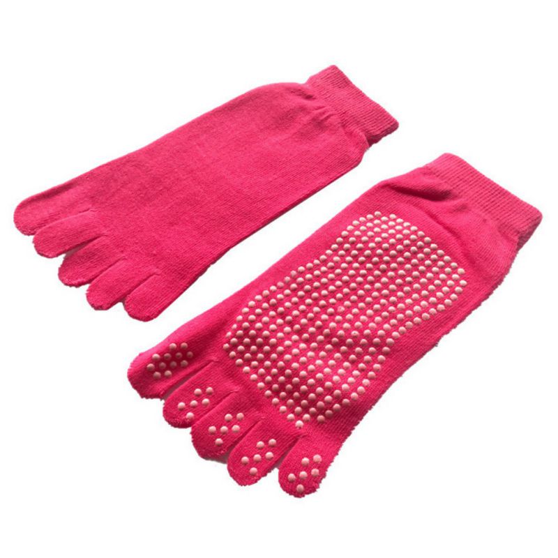1 Paar Vrouwen Sport Yoga Sokken Vijf Tenen Slipper Anti Slip Sokken Pilates Ballet Hak Dans Compressie Pilates Sokken Sportkleding: Roze