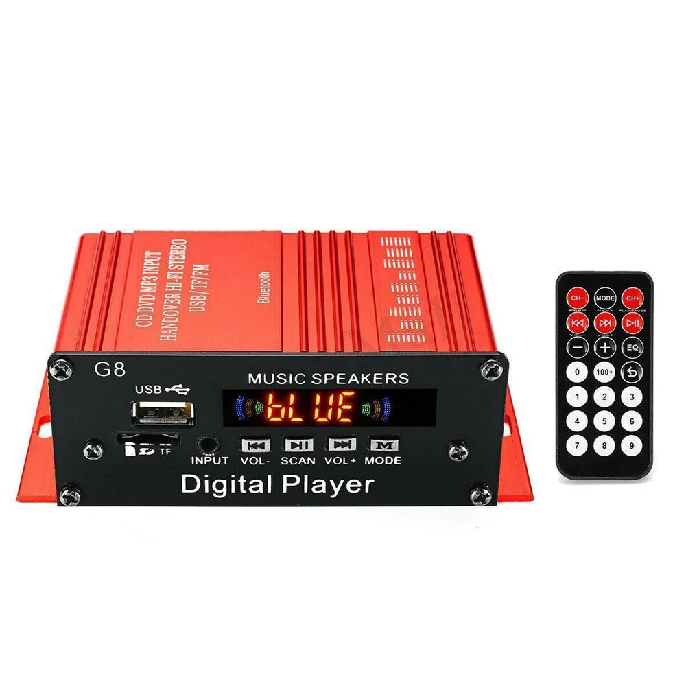 New200W 12V 2CH Mini Digital Bluetooth HIFI Audio Power Amplifier Car Audio Amplificador Stereo Amplifiers FM Radio USB W/Remote