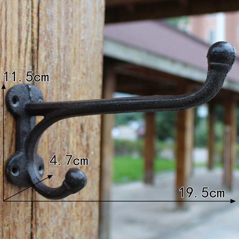 European Vintage Home Garden Decor Heavy Stable Cast Iron Wall Hook With Two Hangers for Coat Hats Flower Pots Hanging Lantern