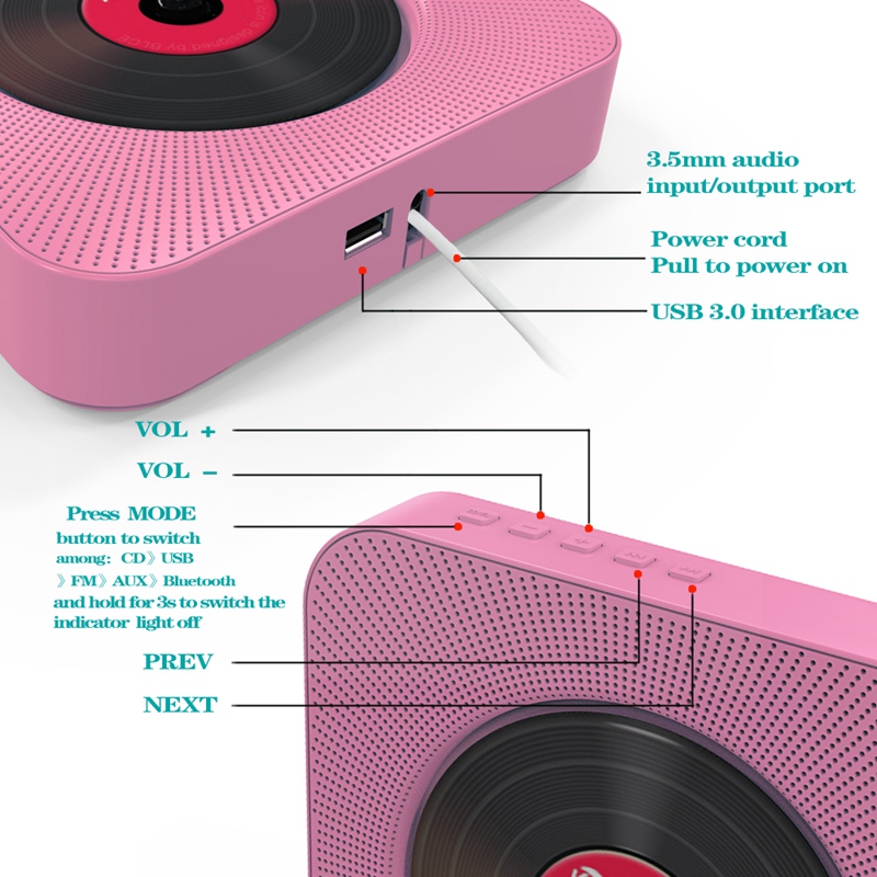Kustron reproductor de Cd Bluetooth montado en la pared altavoz de Audio Bluetooth educación Prenatal educación temprana Hifi altavoz Usb Drive