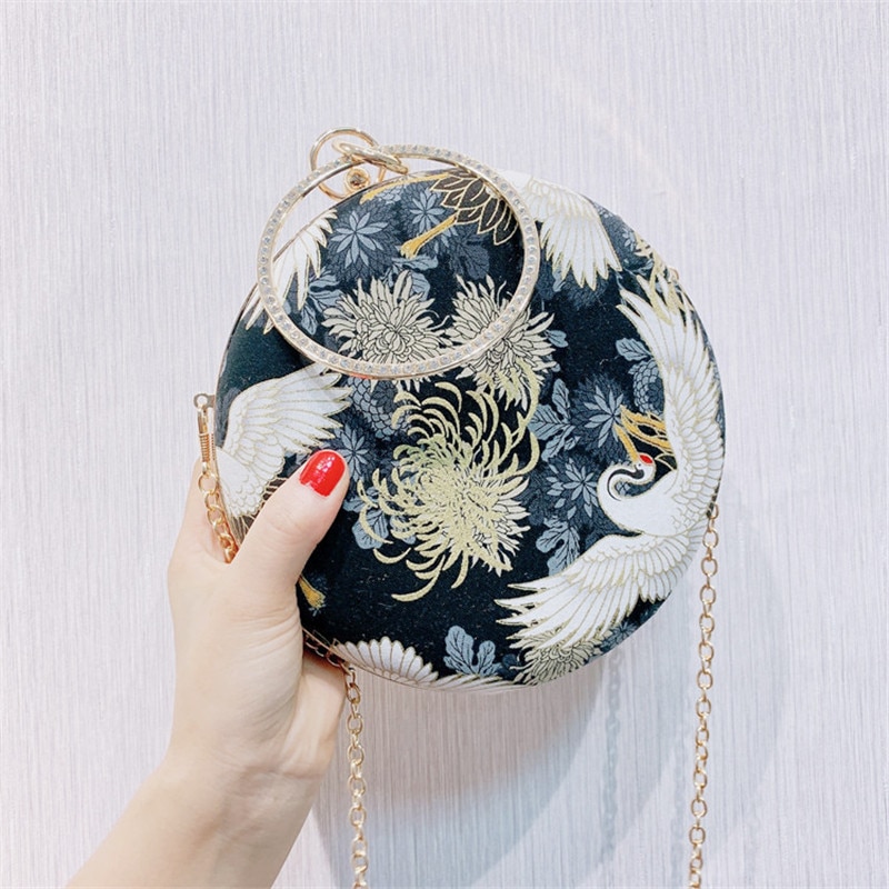 Retro Blauw Vrouwen Zakken Bloem Handtassen Luxe Dames Handgemaakte Avond Clutch Bag Borduren Bericht Tas Gouden Ketting M1407