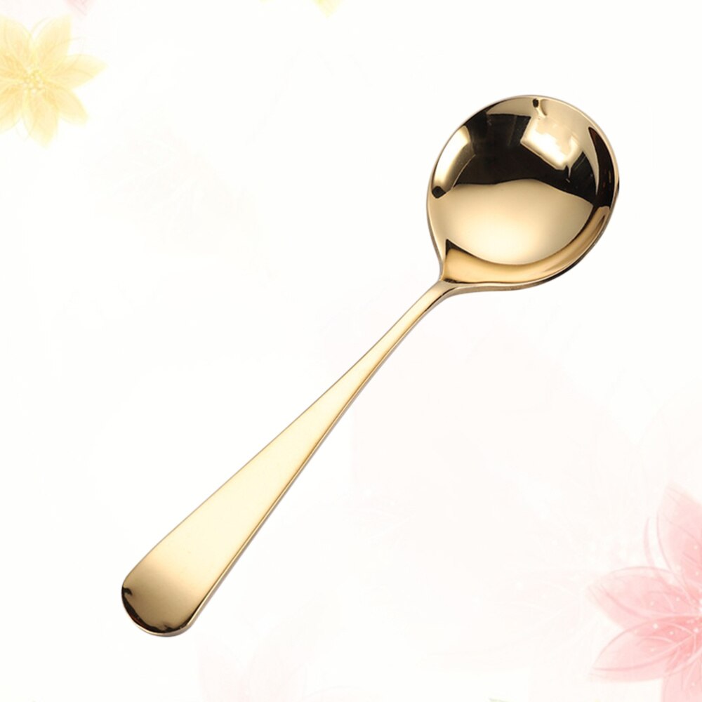 3pcs Silver 304 Stainless Steel Spoon Dessert Serving Spoon Tableware Round Spoon for Home Restaurant: Golden