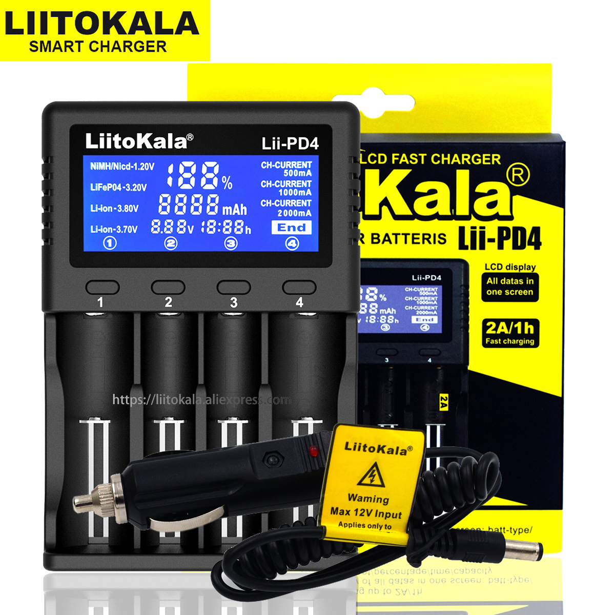 Lii-S12 Lii-PD4 Lii-PD2 inteligentna 18650 ładowarka Liitokala do NiMH LiFePO4 li-ion 3.7V 1.2V 3.2V 26650 14500 26700 18350 AA AAA