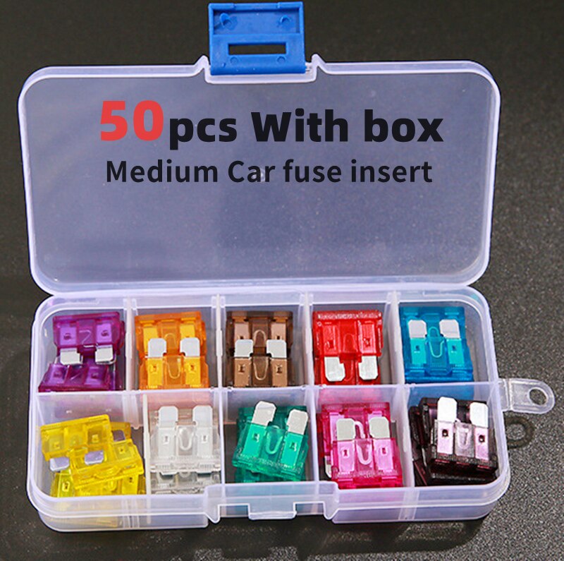 50pcs boxed medium car fuse set car circuit protection accessory repair tool plug-in truck assembly industrial/home 19mm*19mm