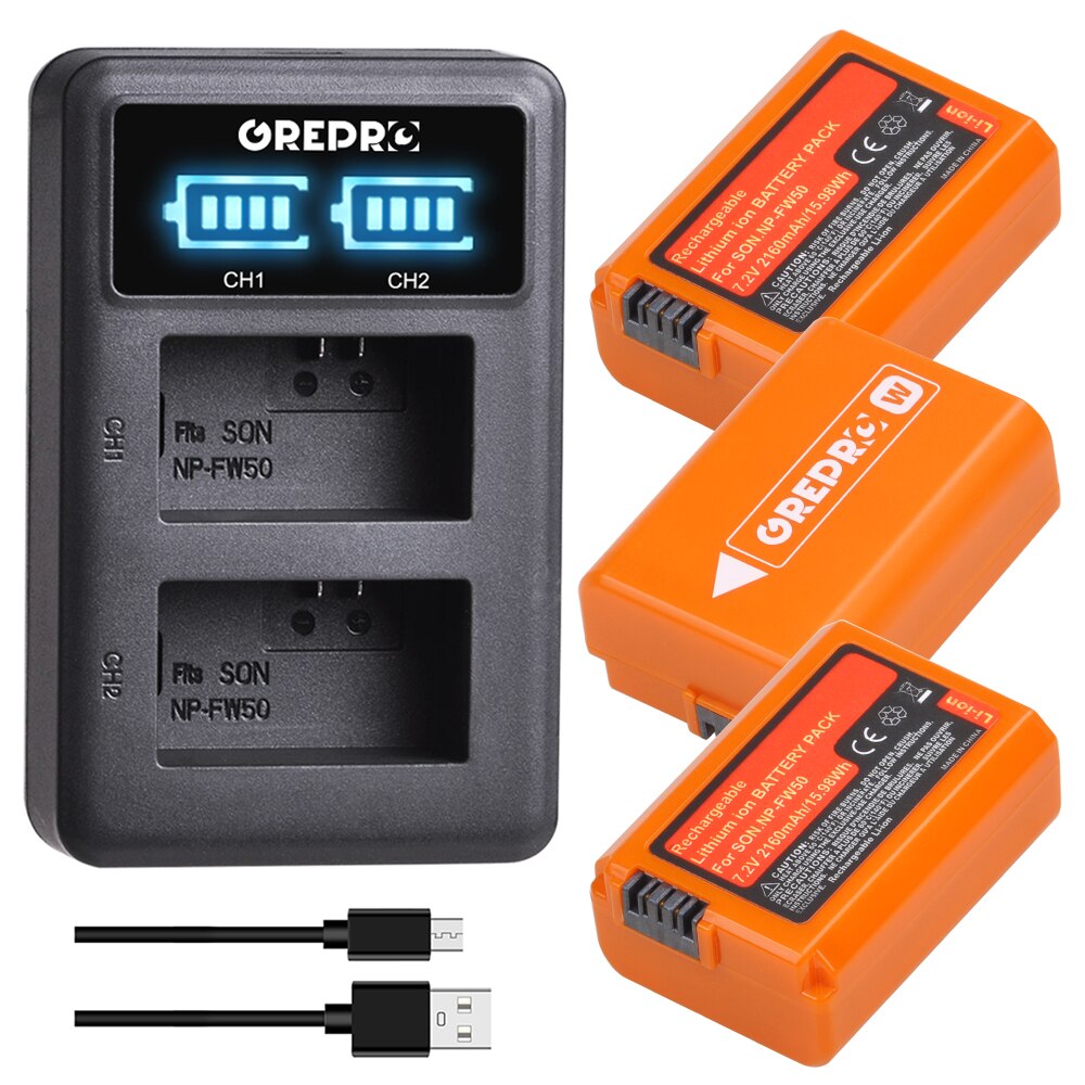 Oranssi np -fw50 np fw50 akku  (2160 mah) sony alpha  a6500 a6300 a6000 a5000 a3000 nex -3 a7 a7ii a7 rii  a7 sii  a7s a7 s 2 a7r a7r: 3b laturin kanssa