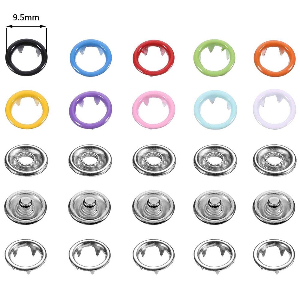 #20 200 Sets Drukknopen Prong Gesp Metalen Ring Knop 9.5 Mm 10 Kleuren Met Tool Home Improvement Hand gereedschap: Default Title