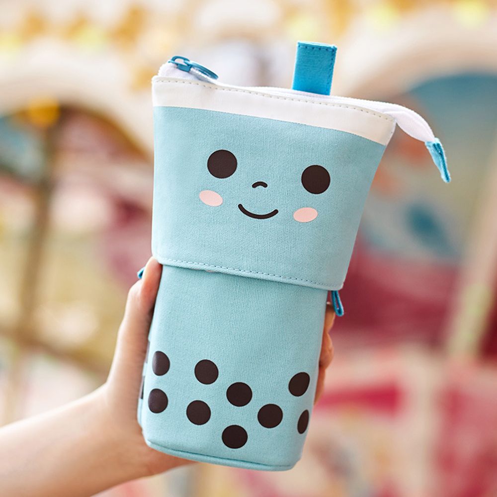 Leuke Boba Milktea Potlood Bagtelescopic Pen Houder Stand Up Etui Kawaii Cosmetica Zakje Make-Up Tas Briefpapier Organizer