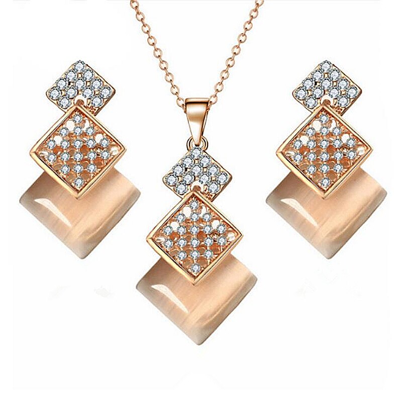 Crystal Hangers Kettingen Oorbellen voor Vrouwen Mode Geometrische Vierkante Opaal Chokers Ketting & Oorbellen Sieraden Sets