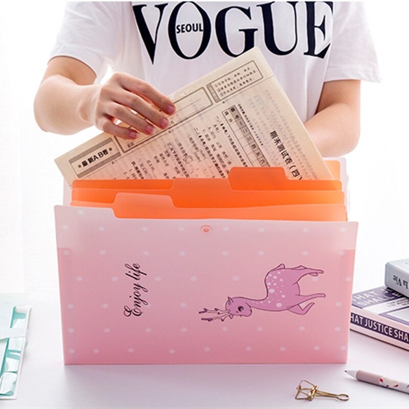 Cartoon A4 Document Organizer Kawaii Expanding File Folder for School File Holder Organizer with Button Closure School Supplies