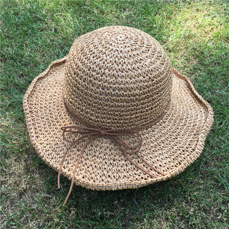 Cloche stil solhat til kvinder strandkasket damer strå cloche hatte pakbar solbeskyttelse derby rejsehat håndlavet: Khaki