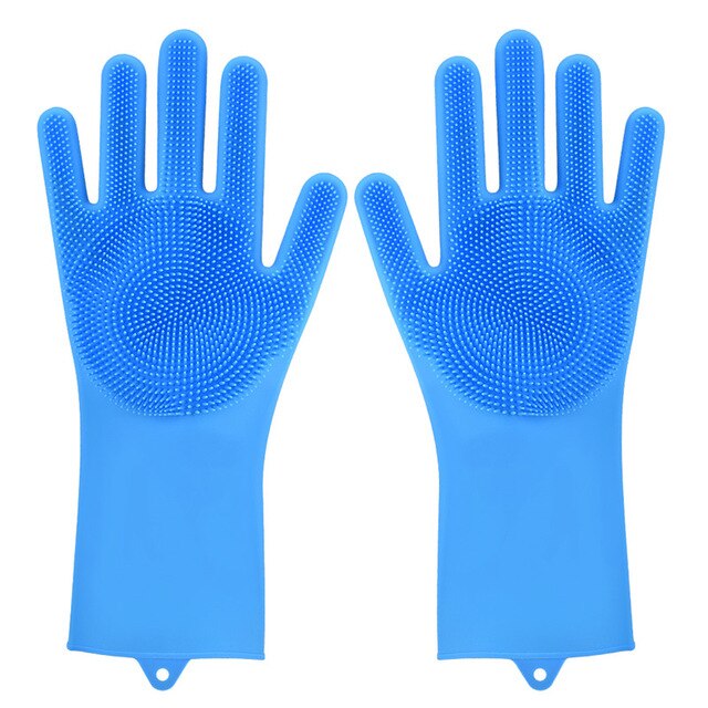 Guantes de silicona para lavar platos, 2 uds., guantes para fregar platos de limpieza, limpieza de cocina, grado alimenticio: 2pcs blue Gloves