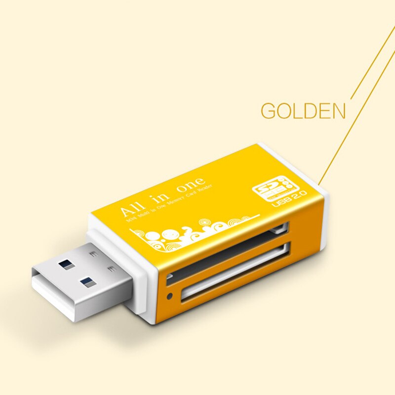 All In 1 Memory Card Reader USB 2.0 Multi SD/SDHC MMC/RS MMC TF/MicroSD MS/MS PRO/MS DUO M2 Card Reader TF: gold