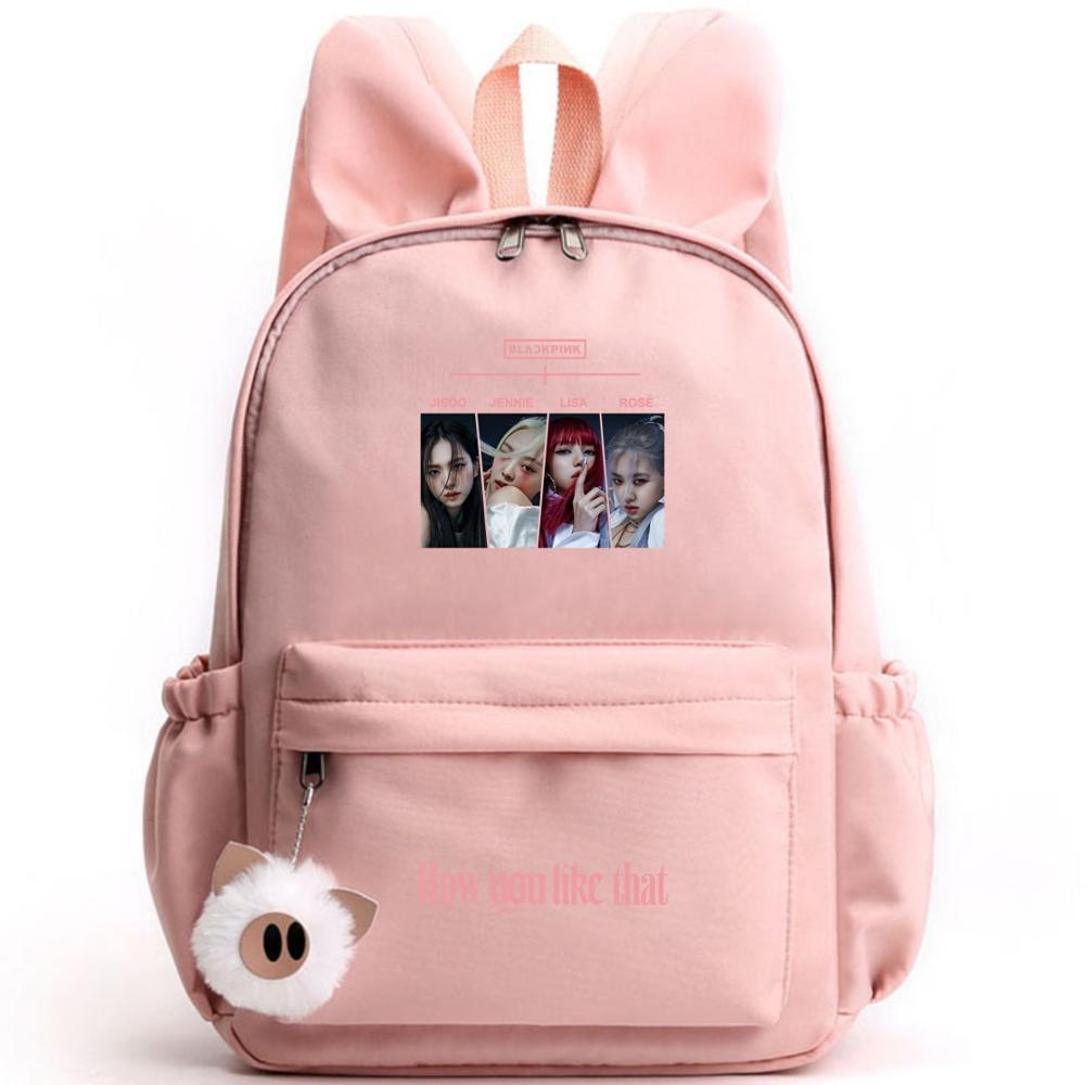 BLACKPINKs Schoolbag Backpack with Rabbit Ear BLINK Shoulder Bag JISOO JENNIE LISA ROSÉ Backpack HOW YOU LIKE THAT Travel Bag: 17