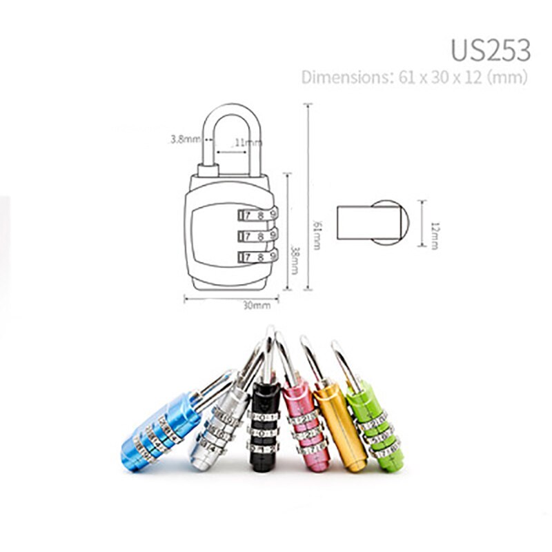 3 Digit Dial Draaien Combinatie Code Number Lock Hangslot Voor Bagage Rits Tas Rugzak Handtas Koffer Lade Duurzaam Sloten