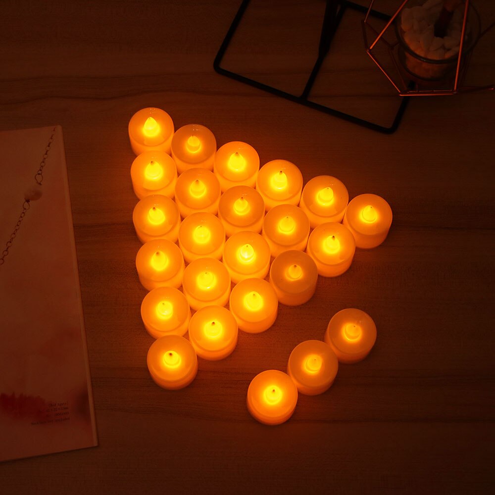 Lámpara de decoración para el hogar, luz Led de noche, blanca, redonda, amarilla, parpadeante, 24 Uds.