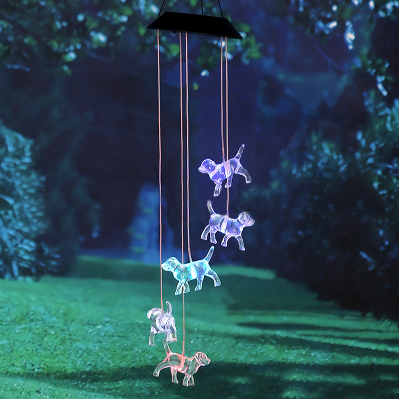 40# Small Dog Wind Chime Solar Led Lamp Rainbow Suncatcher Garden Decoration Outdoor Hanging Light Decorative Suncatcher