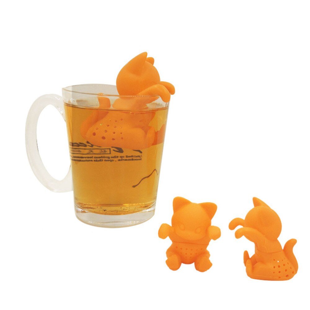 2 stuks schattige siliconen katten thee-infuser, dieren, losse theezeef, filter, diffuser, keukengereedschap, gadgets (oranje)