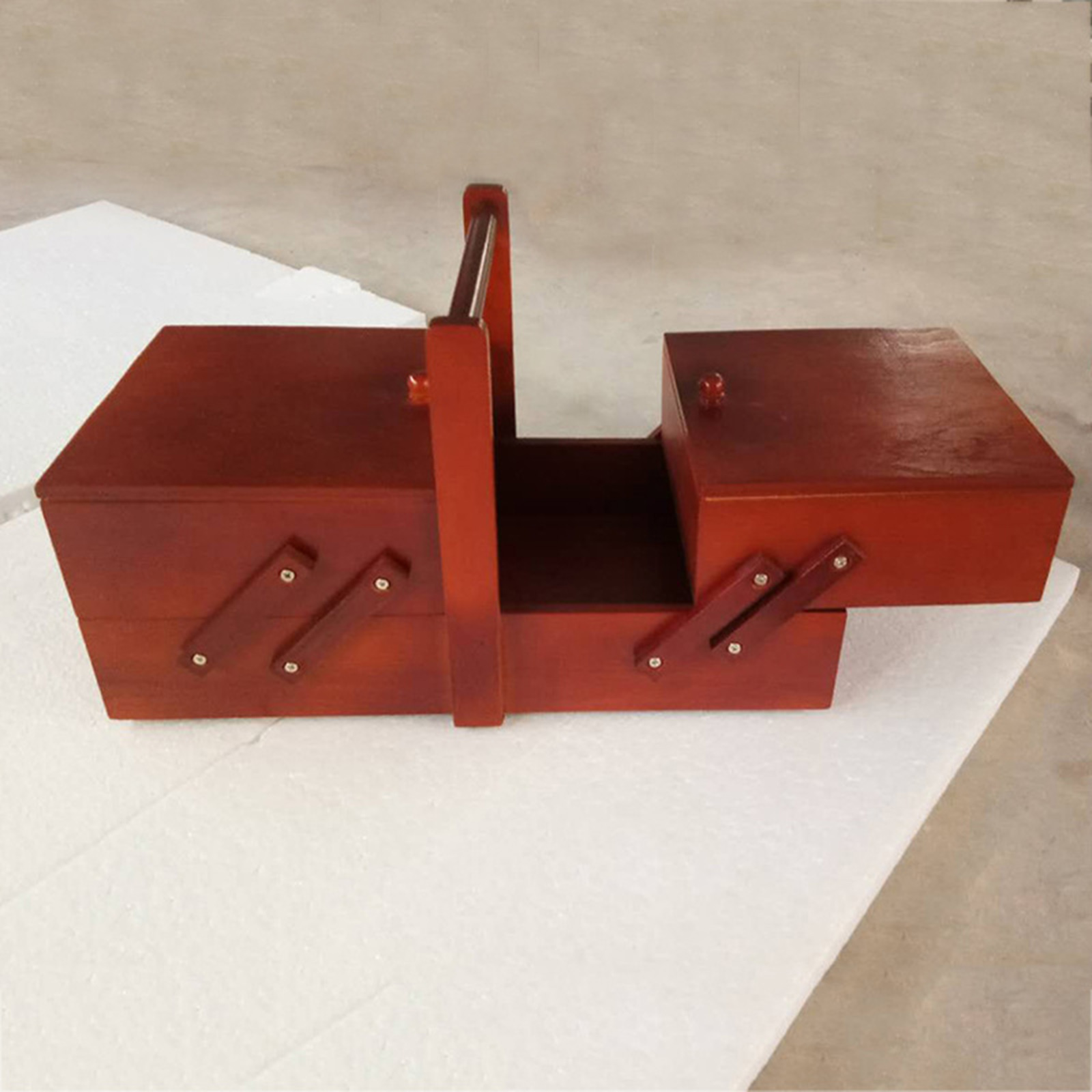 Caja de madera para coser con agujas, cesta de costura para el hogar, cajas de joyería, suministros de costura: Red