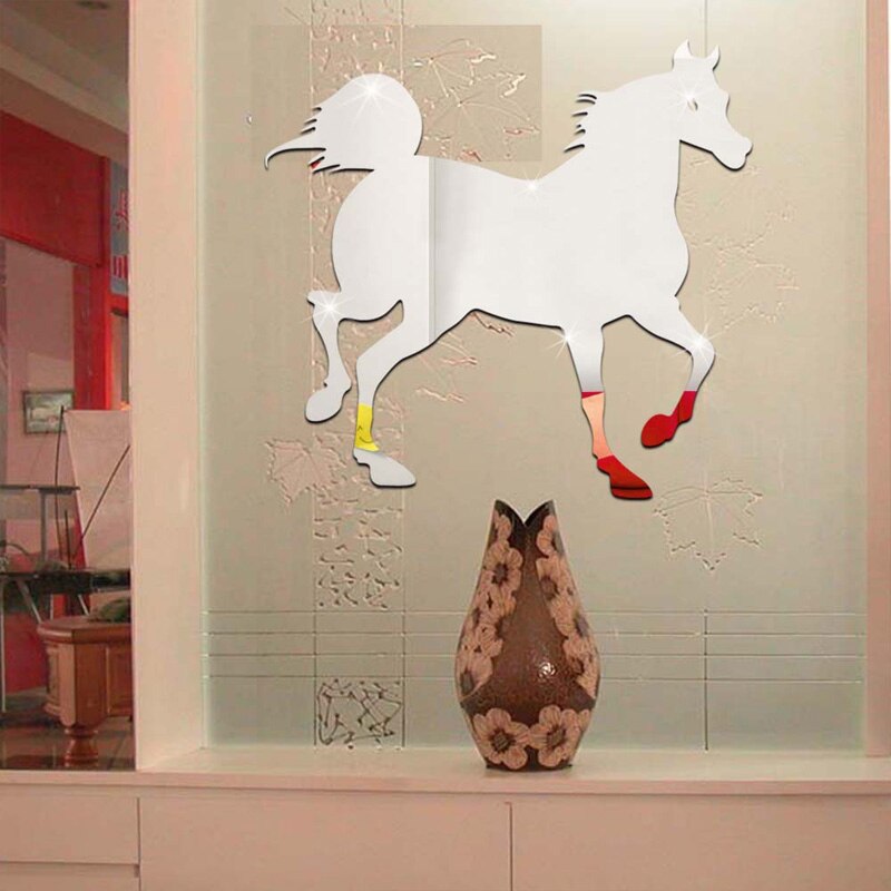 3d akryl spejl vægklistermærke dyr hest til succes stue kontor væg dekorativt klistermærke: Sølv b