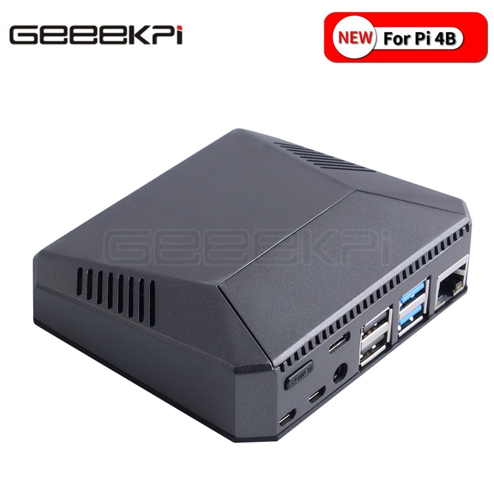 Geeekpi raspberry  pi 4 model b behuizing aluminium metalen abs behuizing met aan/uit-schakelaar + koelventilator + koellichamen