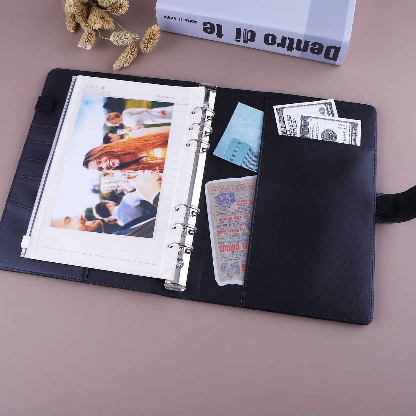 Classeur A5 en cuir PU à 6 anneaux, couverture pour papier de remplissage A5, classeur de planificateur personnel A5 rechargeable avec magnétique