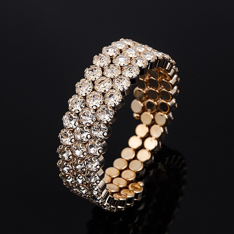 luxus Frauen Multi Schichten Kristall Strass Armbänder Armreifen Gold Farbe Einstellbar Hochzeit Pulseras Schmuck Heißer