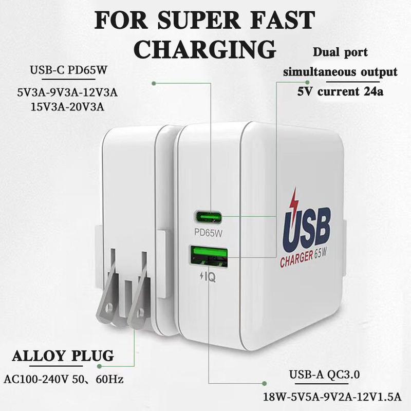 PD3.0 mobile computer universal PD65W high-power dual-protocol dual-port fast travel charge folding charger smart I4X5