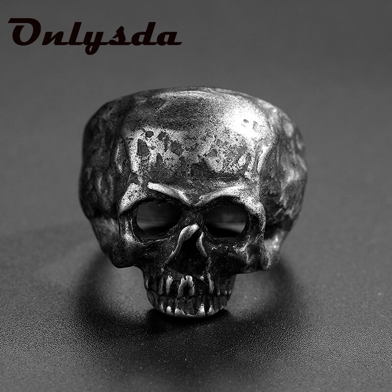 Onlysda Men's Calvarium Skull Emo Ring Gothic 316L Stainless Steel Biker Ring Motorcycle Band jewellery