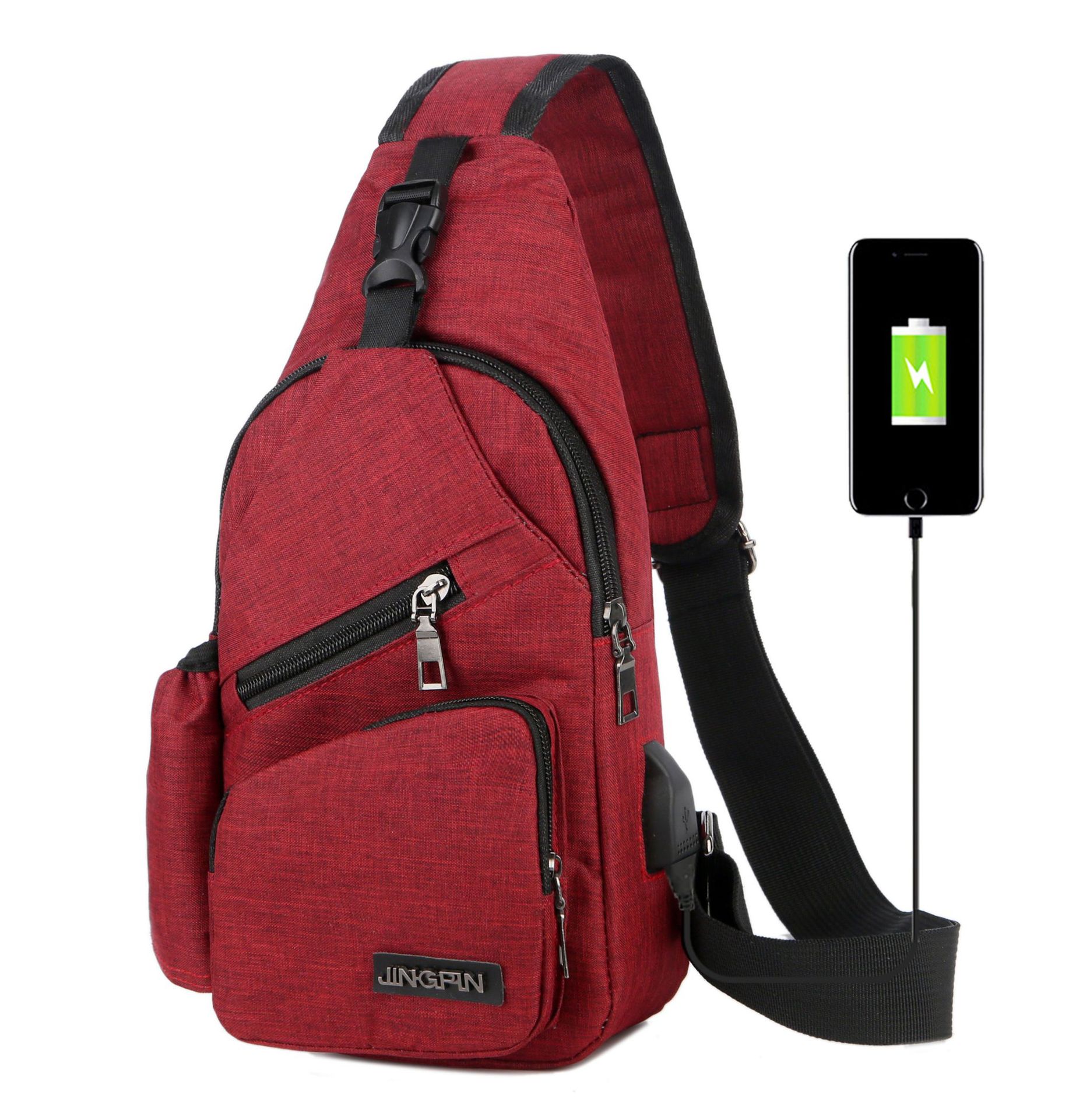 Lokale voorraad Mannen Vrouwen Schoudertas Sling Borst Pack USB Opladen Sport Crossbody Handtas: 5