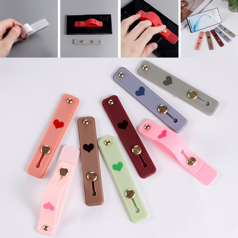 1pc uniwersalny silikonowy uchwyt na telefon palec serdeczny pasek na nadgarstek Push Pull Grip Stretch stojak serce cukierki kolor opaska na rękę uchwyt