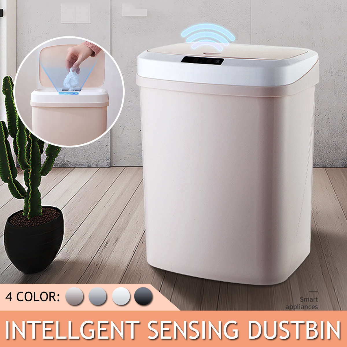 15L Automatic Smart Sensor Dustbin PP Plastic Kitchen Bedroom Energy-Saving Intelligent Sensor Trash Can Household Merchandises