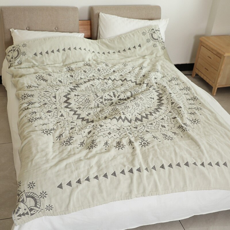 Bomullsmuslin sommerteppe sengesofa reise pustende elegant mandala stort mykt teppe para teppe