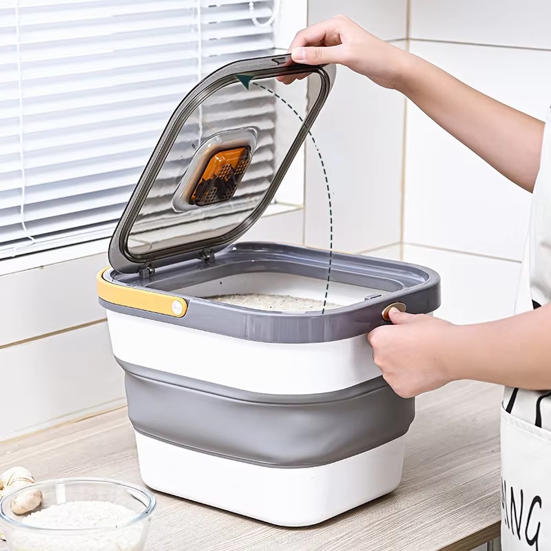 Caja de arroz de gran capacidad de 13L, cubo de almacenamiento de alimentos para mascotas a prueba de humedad, contenedor de almacenamiento de aperitivos de animales sellado plegable para perros y gatos M