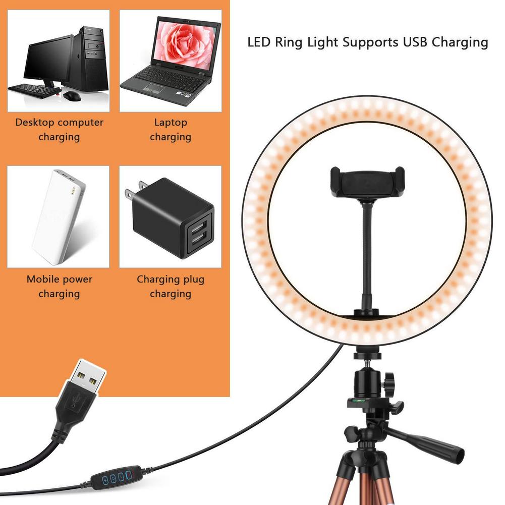 8 inch LED Ring Light Floor with 1/4&quot; Tripod Selfie Live Fill Lights Beauty Lamp Kit 33cm to 102cm Adjustable Mount Stand