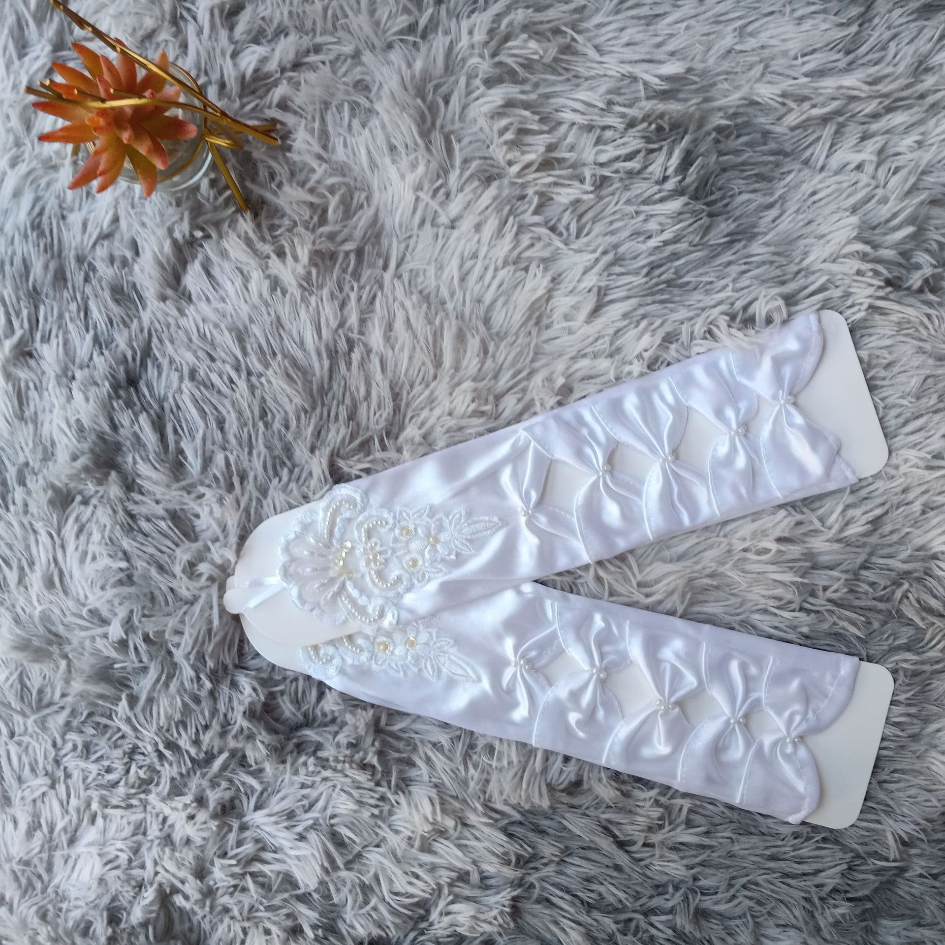Zwart Rood Wit Ivoor Bruiloft Handschoenen Vingerloze Bridal Handschoenen Party Jurk Satijnen Handschoenen Guantes De Novia Bruiloft Accessoires: White