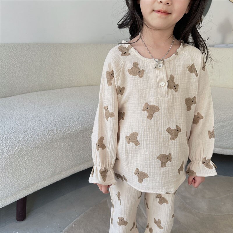 MILANCEL 2022 primavera nuovi pigiami per bambini biancheria da notte per bambina camicia da notte a maniche lunghe pigiama per ragazze coreane pigiama per bambini di moda: 2pcs set / 2T