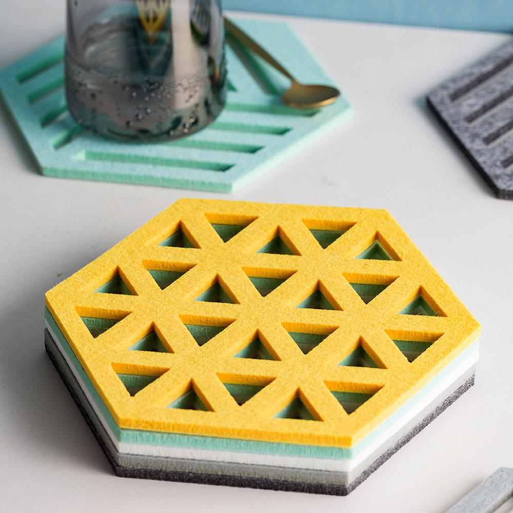 Chic Silicone Coaster Cup Hexagon Mats Pad Heat-insulated Bowl Placemat Home Decor Desktop Eco-friendly Japanese Simple 1PCS
