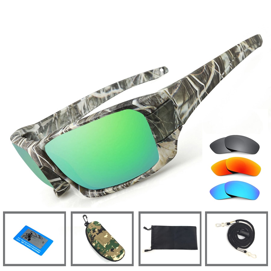 Fiske solglasögon 6 linser polariserad uv lins kamouflage ram män kvinnor sport solglasögon camping kör klämma glasögon