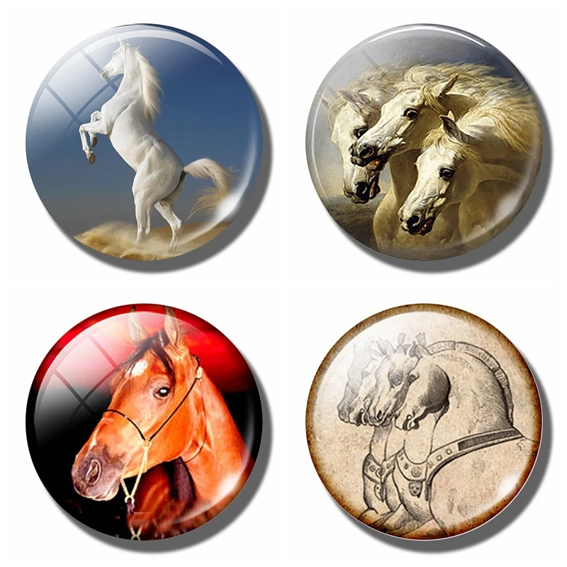 Pferd 30 MM Kühlschrank Magnet Glas Kuppel Cabochon Magnetischen Kühlschrank Aufkleber Hinweis Halfter Nette Tiere Wohnkultur